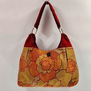 1154 LILL Studio red gold shimmer tapestry shoulder bag red handle 15"